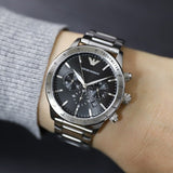  Shop Authentic Emporio Armani Mario Chronograph Black Dial Silver Steel Strap Watch For Men - AR11241 - Luxxuri