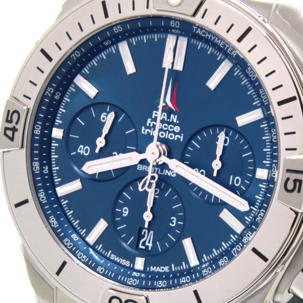  Shop Authentic Breitling Chronomat B01 42 Frecce Tricolori Blue Dial Silver Steel Strap Watch for Men - AB01344A1C1A1 - Luxxuri