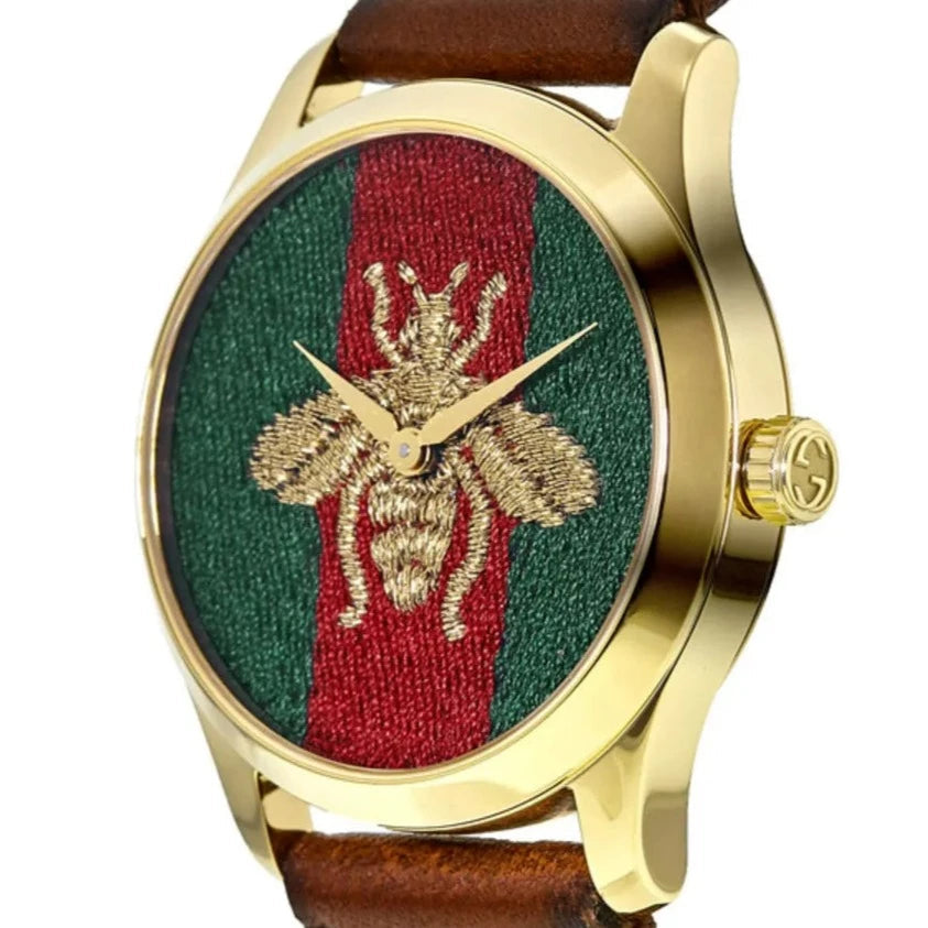  Shop Authentic Gucci G Timeless Quartz Two Tone Dial Brown Leather Strap Watch For Men - YA126451B - Luxxuri