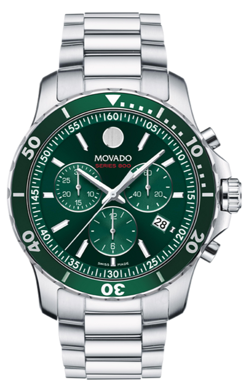  Shop Authentic Movado Series 800 Chronograph Green Dial Silver Steel Strap Watch for Men - 2600179 - Luxxuri