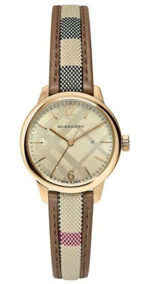  Shop Authentic Burberry The Classic Gold Dial Brown Leather Strap Watch for Women - BU10114 - Luxxuri