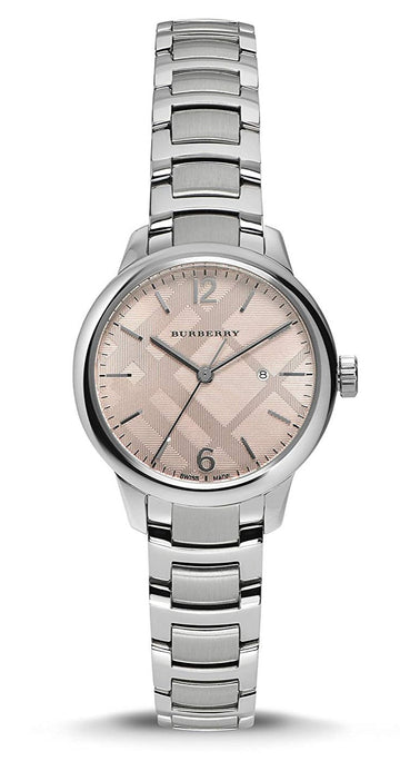  Shop Authentic Burberry The Classic Pink Dial Silver Steel Strap Watch for Women - BU10111 - Luxxuri