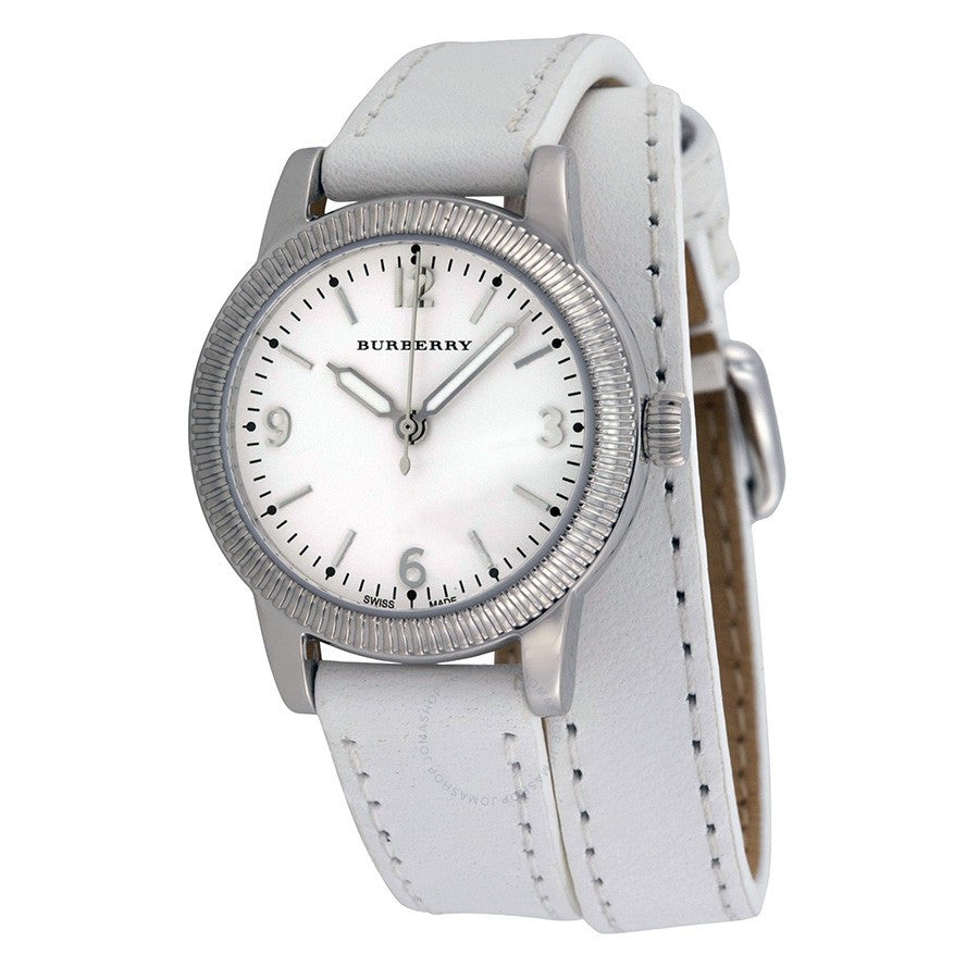  Shop Authentic Burberry Utilitarian White Dial White Leather Strap Watch for Women - BU7846 - Luxxuri