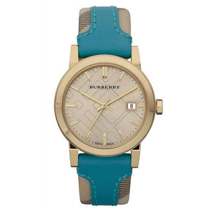  Shop Authentic Burberry Heritage Gold Dial Blue Leather Strap Watch for Women - BU9112 - Luxxuri