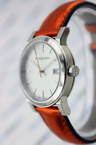  Shop Authentic Burberry The City Silver Dial Orange Leather Strap Watch for Women - BU9121 - Luxxuri