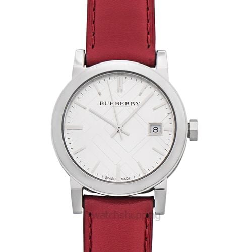  Shop Authentic Burberry The City Silver Dial Red Leather Strap Watch for Women - BU9129 - Luxxuri