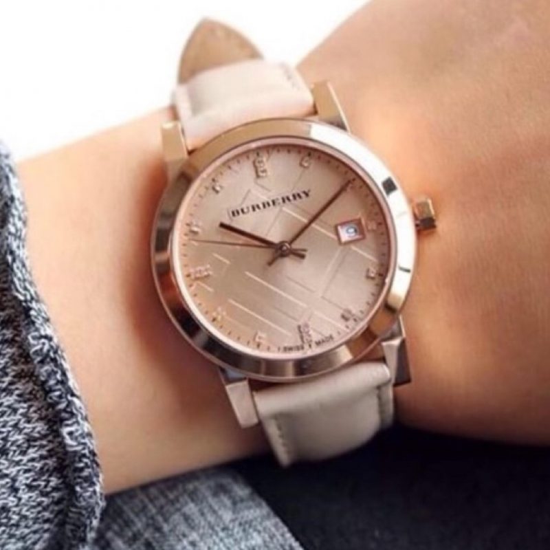  Shop Authentic Burberry The City Diamonds Beige Dial Beige Leather Strap Watch for Women - BU9131 - Luxxuri
