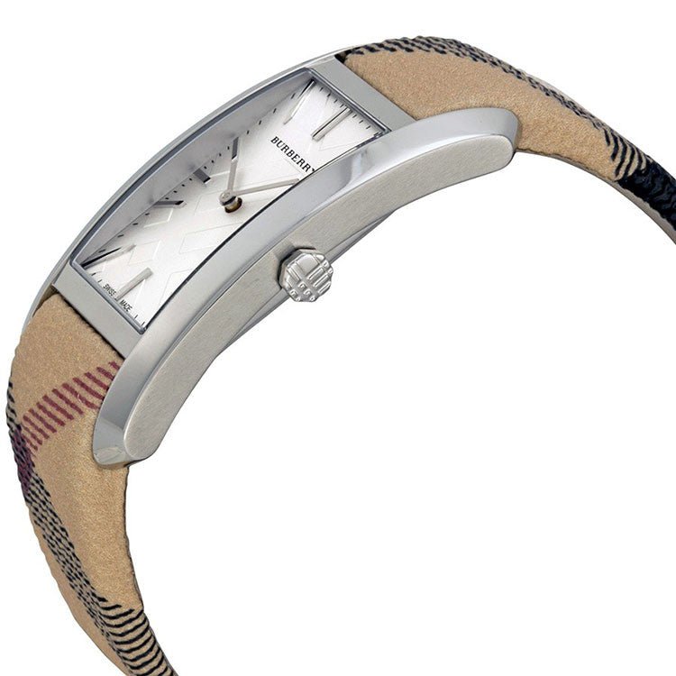  Shop Authentic Burberry The Pioneer Silver Dial Haymarket Beige Leather Strap Watch for Women - BU9406 - Luxxuri
