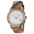  Shop Authentic Burberry The City White Dial Haymarket Beige Leather Strap Watch for Women - BU9752 - Luxxuri