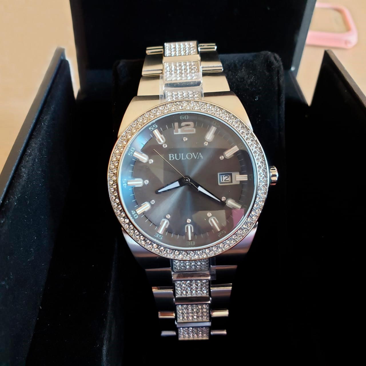  Shop Authentic Bulova Crystal Collection Brown Dial Silver Steel Strap Watch for Men - 96B221 - Luxxuri