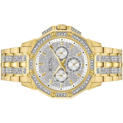  Shop Authentic Bulova Crystal Collection Octova White Dial Gold Steel Strap Watch for Men - 98C126 - Luxxuri