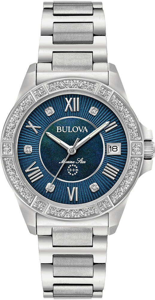  Shop Authentic Bulova Marine Star Blue Dial Silver Steel Strap Watch for Women - 96R215 - Luxxuri