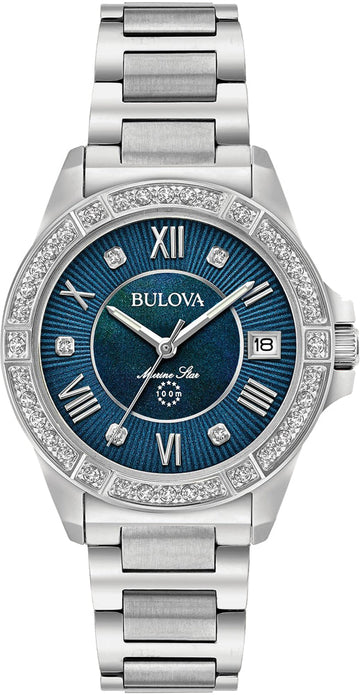 Shop Authentic Bulova Marine Star Blue Dial Silver Steel Strap Watch for Women - 96R215 - Luxxuri