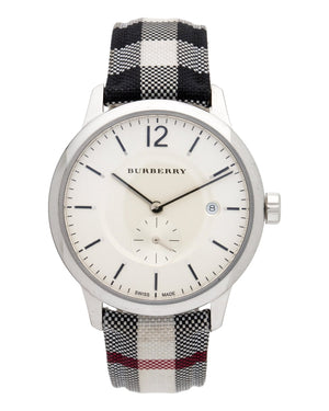  Shop Authentic Burberry The Classic Horseferry Silver Dial Black Leather Strap Watch for Men - BU10002 - Luxxuri