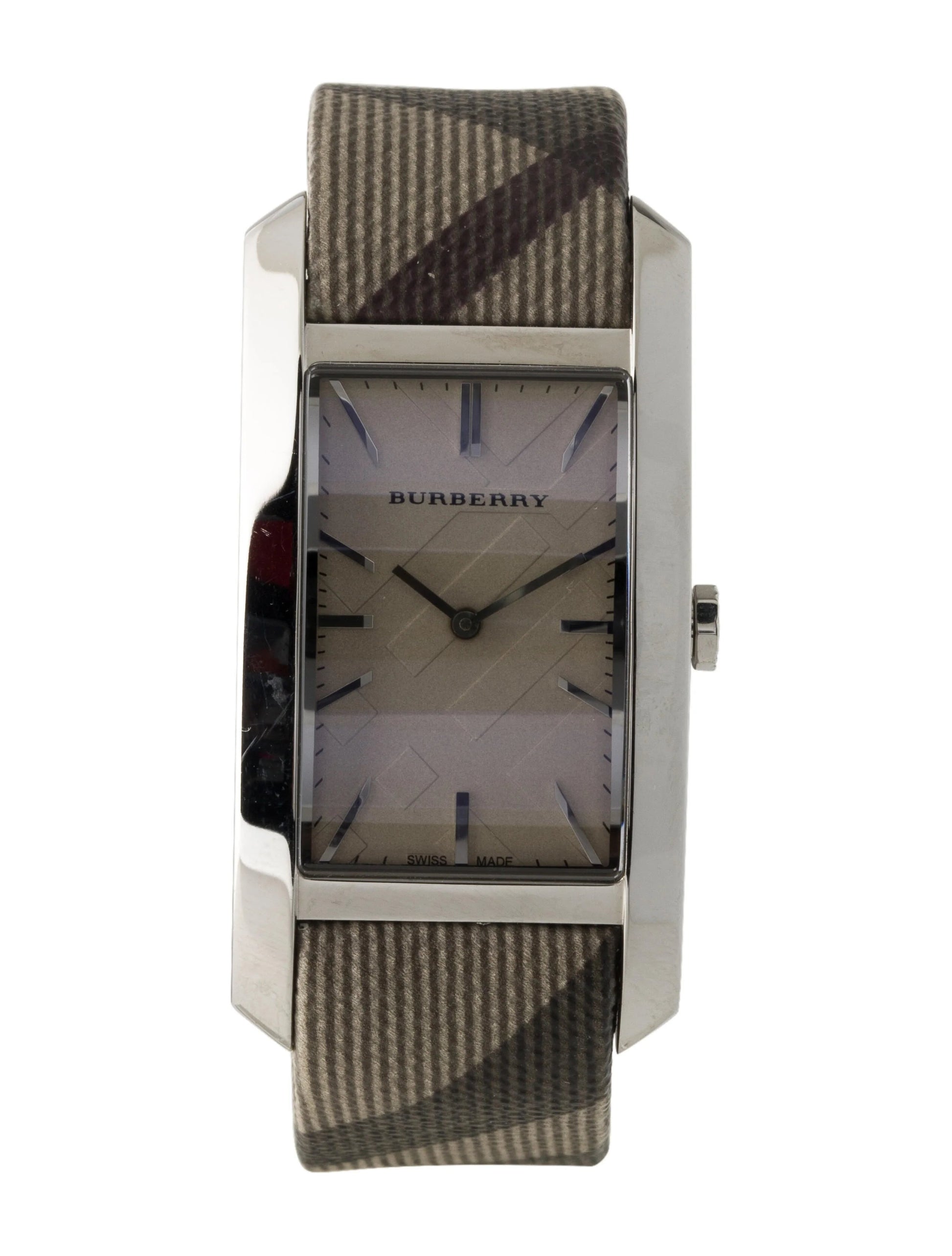 Burberry Nova Check Silver Dial Two Tone Leather Strap Watch For Women - BU9404