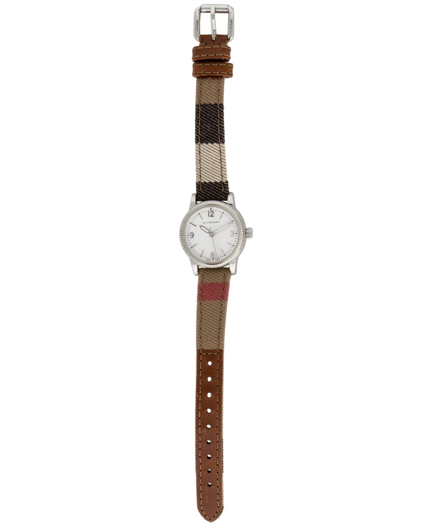 Shop Authentic Burberry Utilitarian White Dial Multicolor Leather Strap Watch for Women - BU7863 - Luxxuri