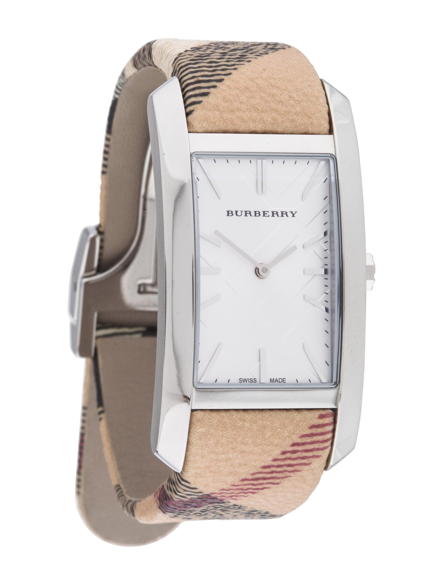  Shop Authentic Burberry The Pioneer Silver Dial Haymarket Beige Leather Strap Watch for Women - BU9406 - Luxxuri