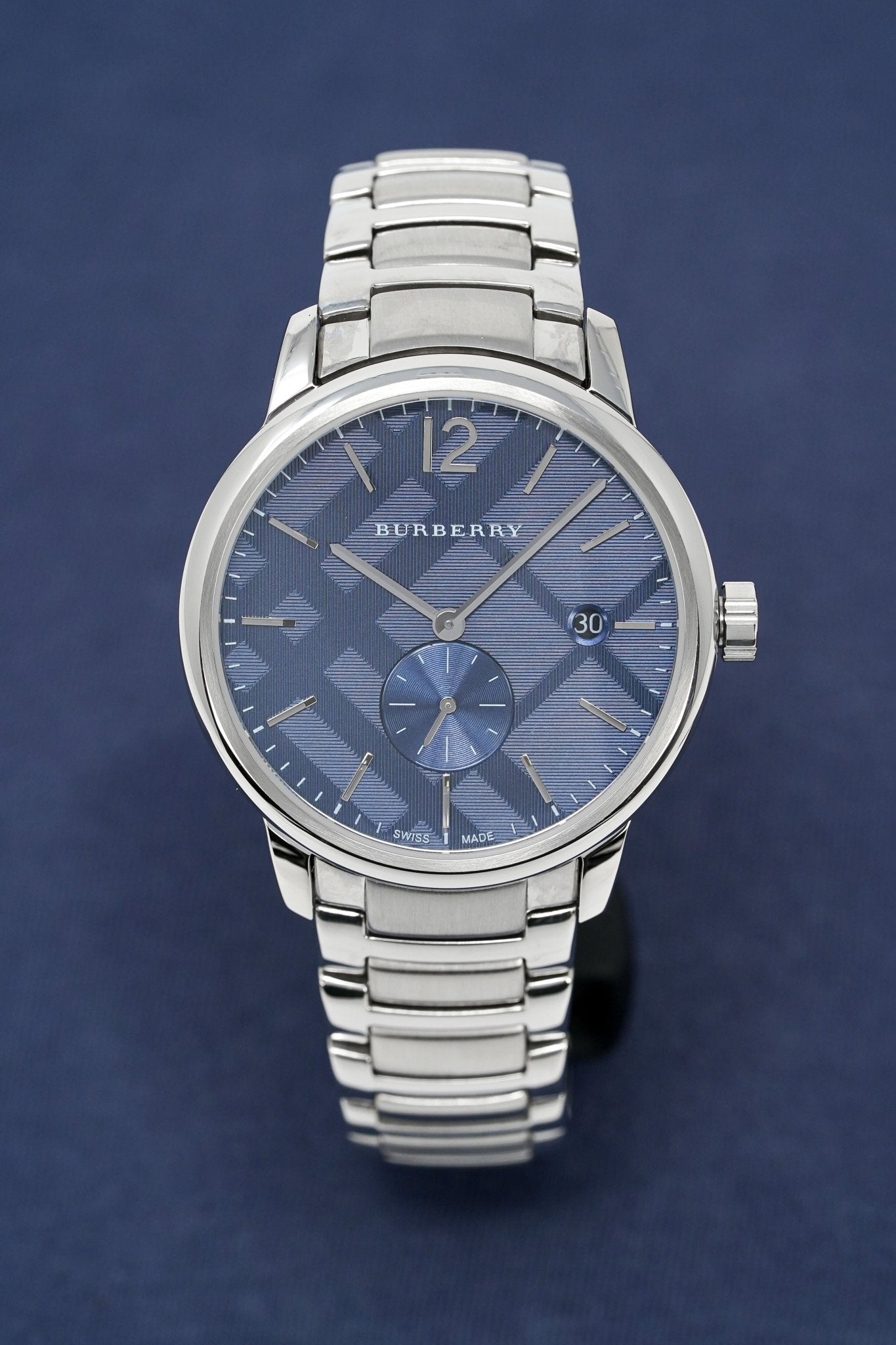  Shop Authentic Burberry The Classic Blue Dial Silver Steel Strap Watch for Men - BU10007 - Luxxuri