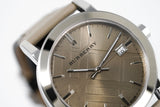  Shop Authentic Burberry The City Grey Dial Checked Grey Leather Strap Watch for Women - BU9118 - Luxxuri