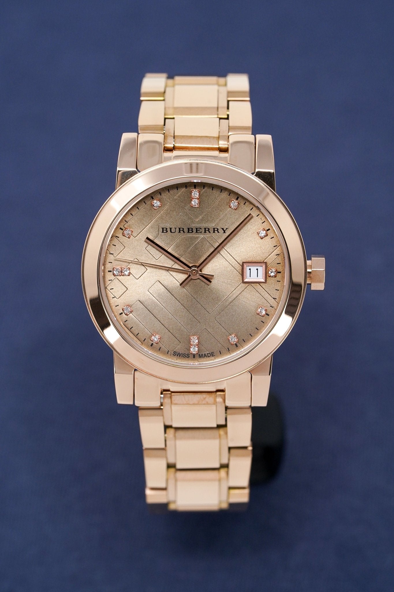  Shop Authentic Burberry The City Diamonds Rose Gold Dial Rose Gold Steel Strap Watch for Women - BU9126 - Luxxuri