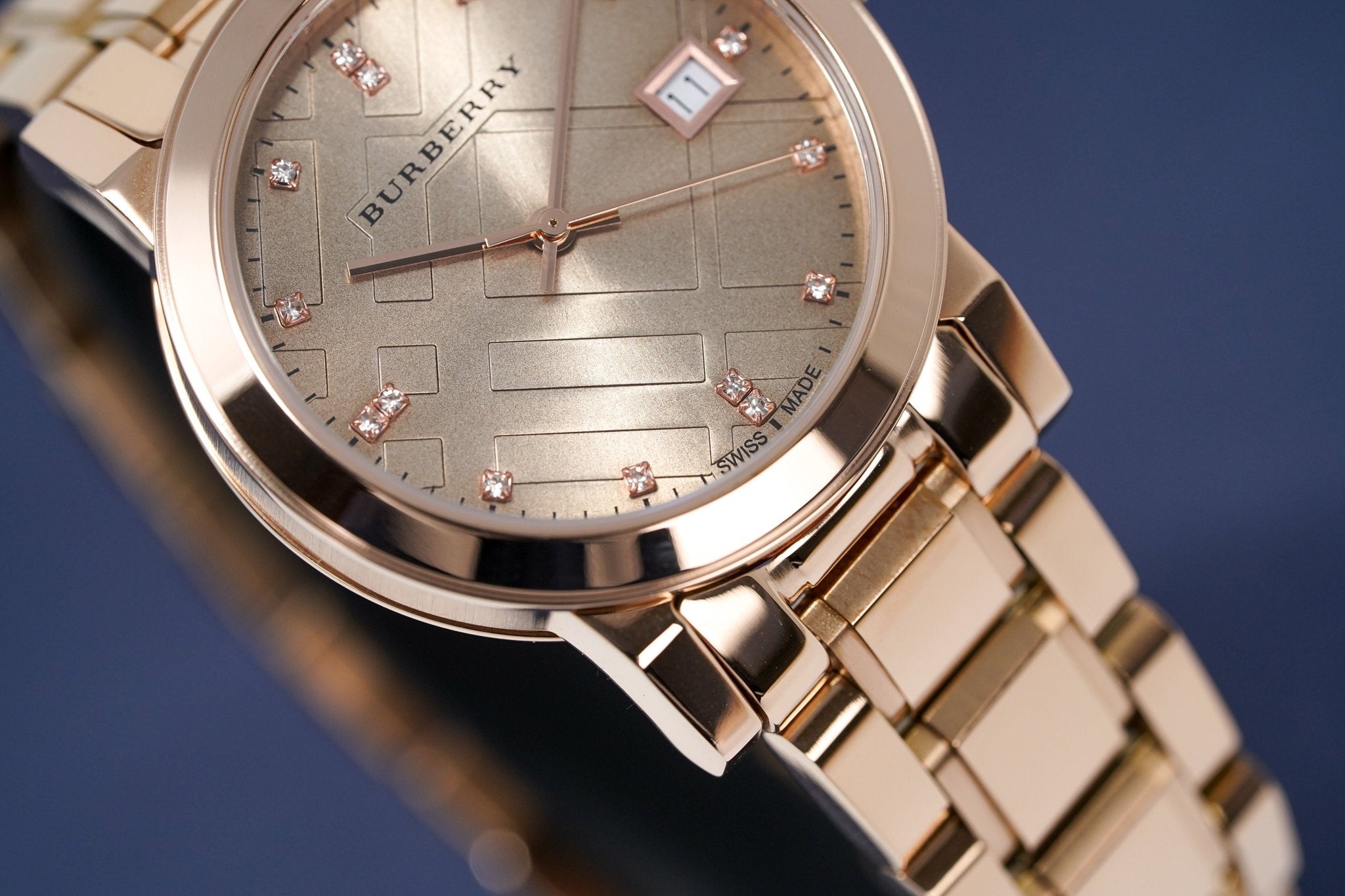 Burberry The City Diamonds Rose Gold Dial Rose Gold Steel Strap Watch for Women - BU9126