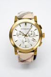 Shop Authentic Burberry The City White Dial Haymarket Beige Leather Strap Watch for Women - BU9752 - Luxxuri