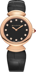  Shop Authentic Bvlgari Divas Dream Quartz Diamonds Black Dial Black Leather Strap Watch for Women - DREAM102841 - Luxxuri
