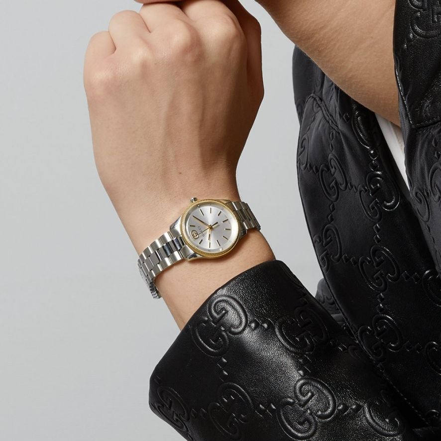  Shop Authentic Gucci G Timeless Quartz Silver Dial Two Tone Steel Strap Watch for Women - YA1265063 - Luxxuri