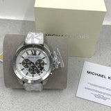  Shop Authentic Michael Kors Brecken Chronograph Silver Dial White Leather Strap Watch For Men - MK8949 - Luxxuri