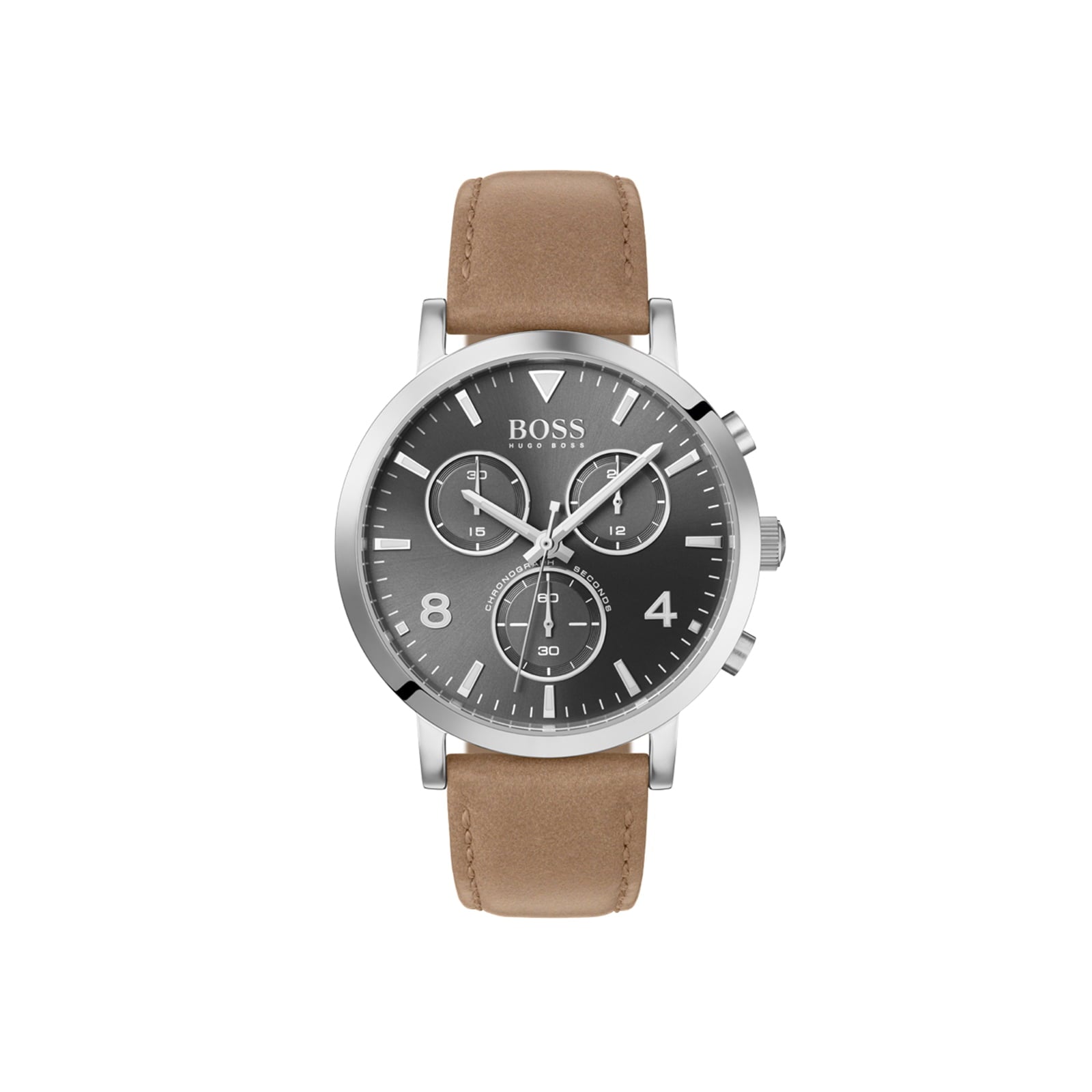 Hugo Boss Spirit Grey Dial Brown Leather Strap Watch for Men - 1513691