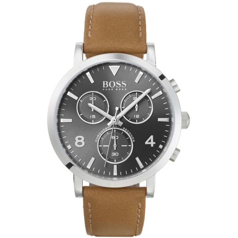  Shop Authentic Hugo Boss Spirit Grey Dial Brown Leather Strap Watch for Men - 1513691 - Luxxuri