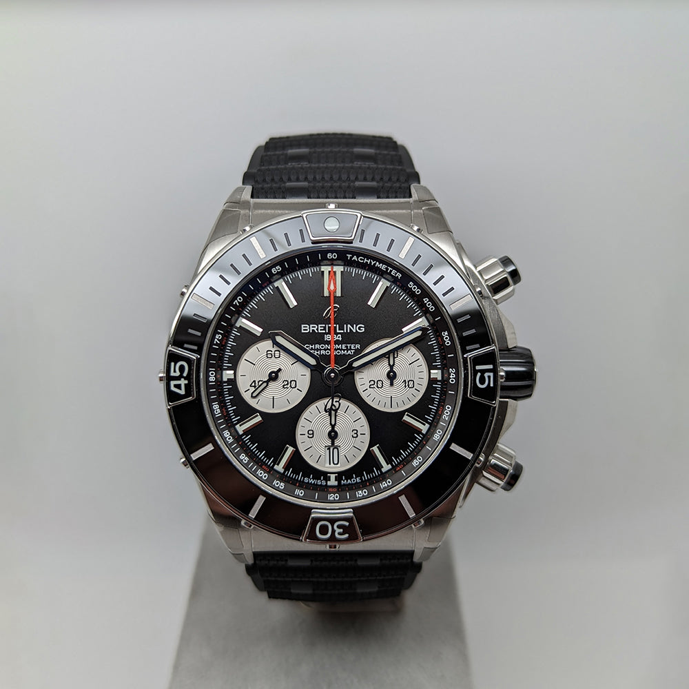  Shop Authentic Breitling Super Chronomat B01 44 Black Dial Black Rubber Strap Watch for Men - AB0136251B1S1 - Luxxuri