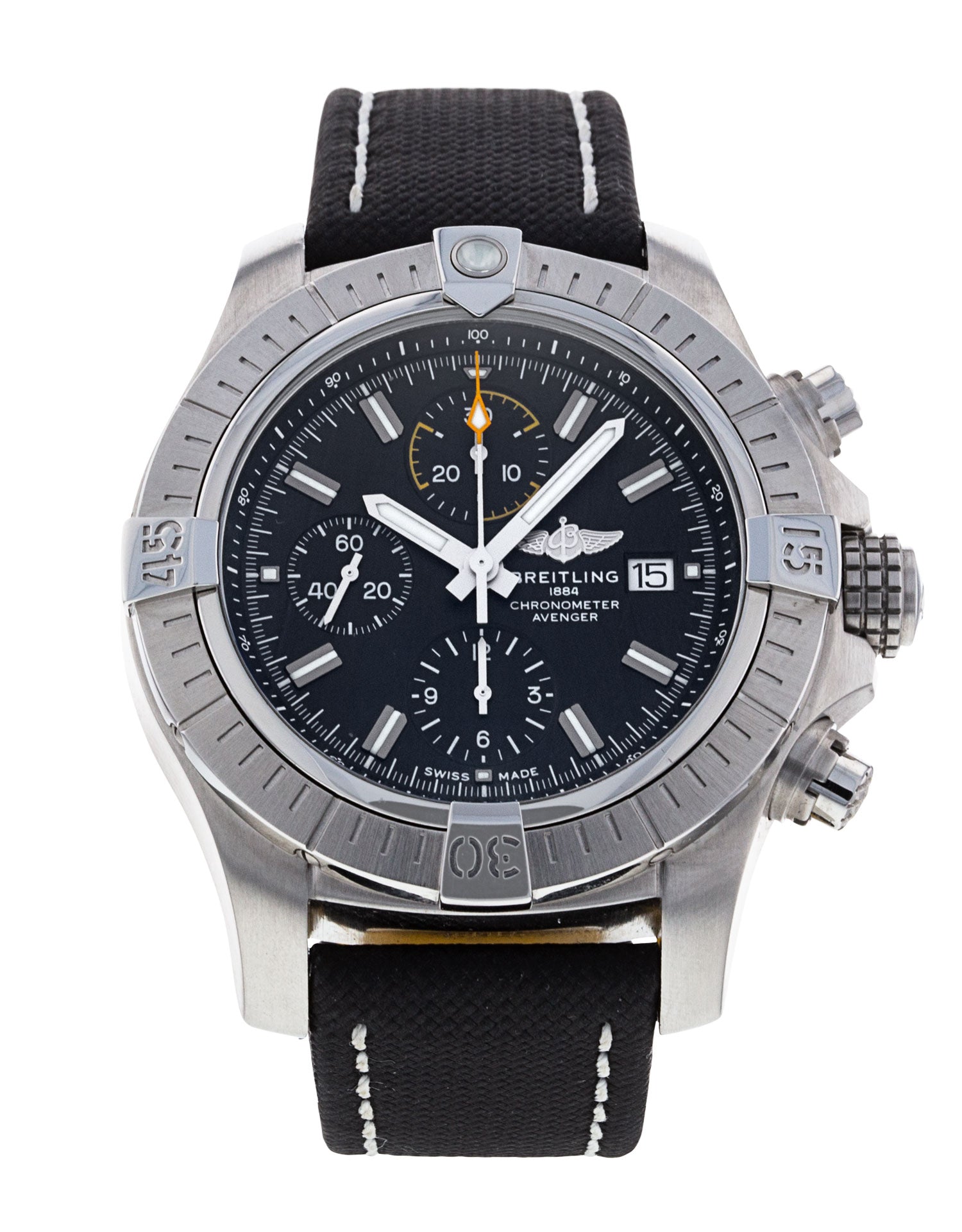  Shop Authentic Breitling Avenger Chronograph 45mm Black Dial Black Leather Strap Watch for Men - A13317101B1X1 - Luxxuri