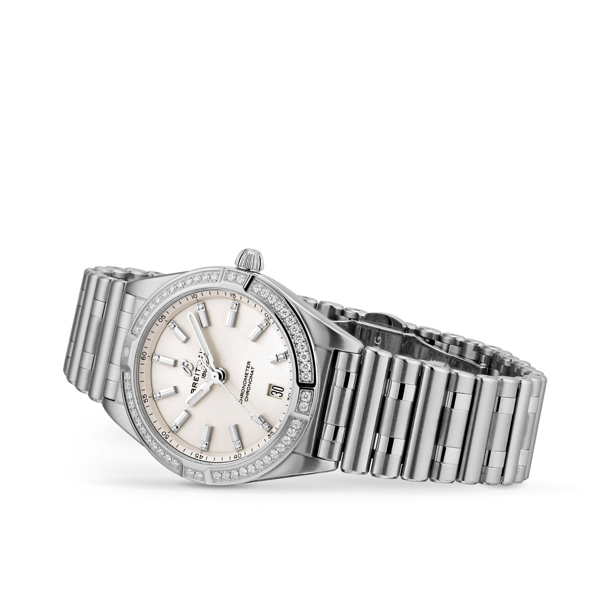  Shop Authentic Breitling Chronomat 32 Diamonds White Dial Silver Steel Strap Watch for Women - A77310591A1A1 - Luxxuri