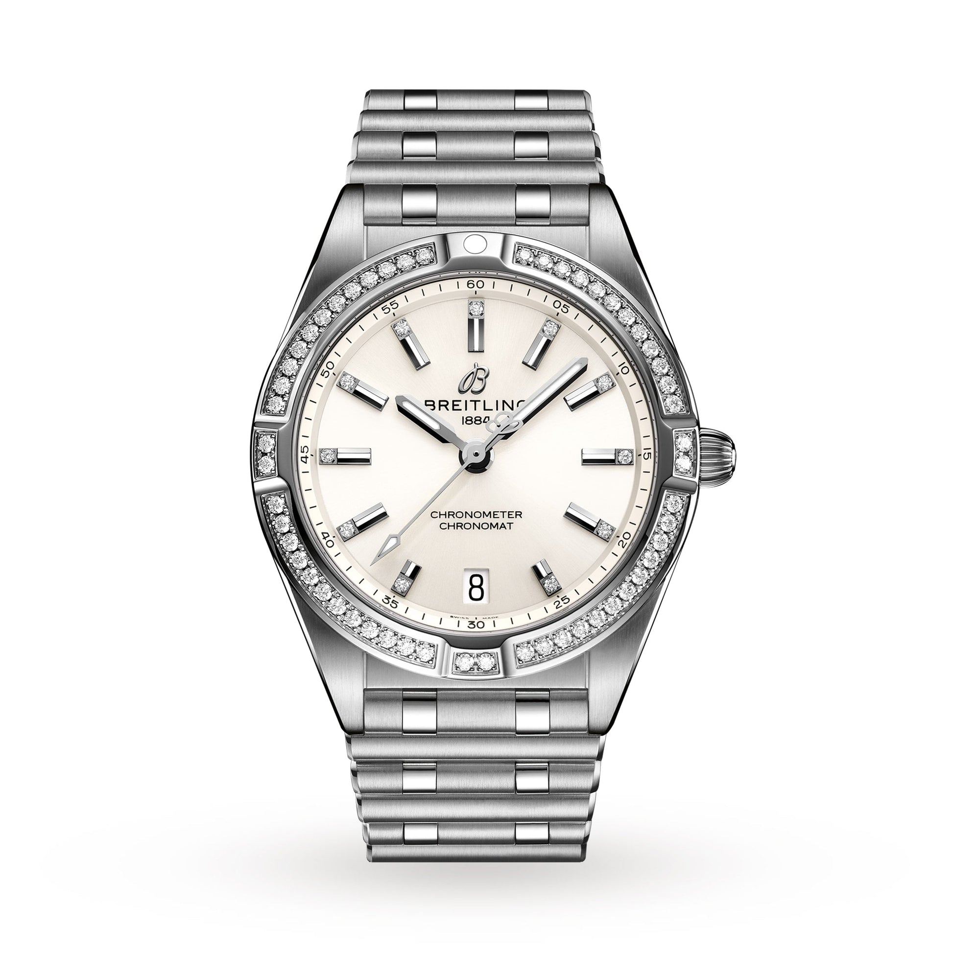  Shop Authentic Breitling Chronomat 32 Diamonds White Dial Silver Steel Strap Watch for Women - A77310591A1A1 - Luxxuri