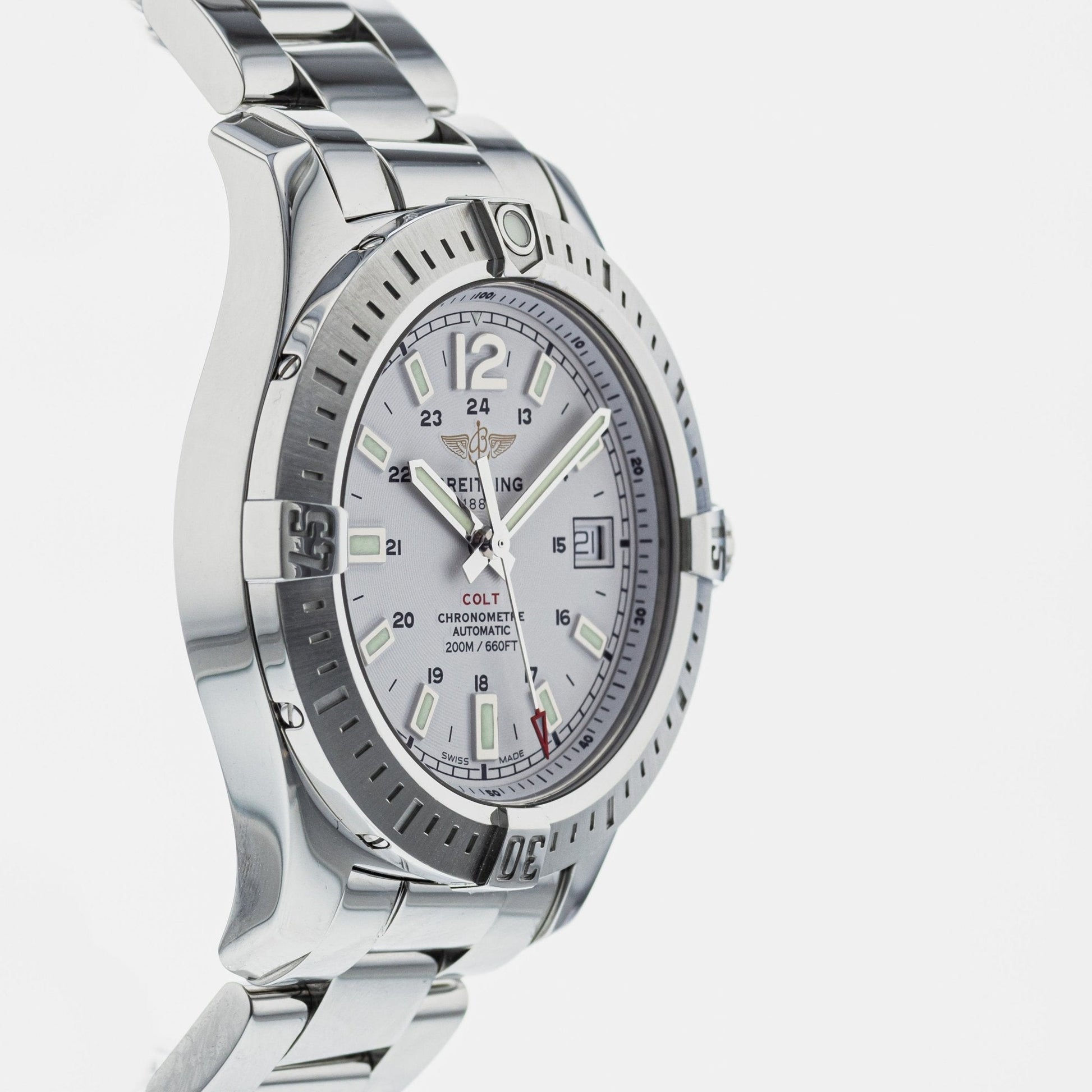  Shop Authentic Breitling Colt Automatic Silver Dial Black Leather Mens Watch - A1738811/G791/173A - Luxxuri