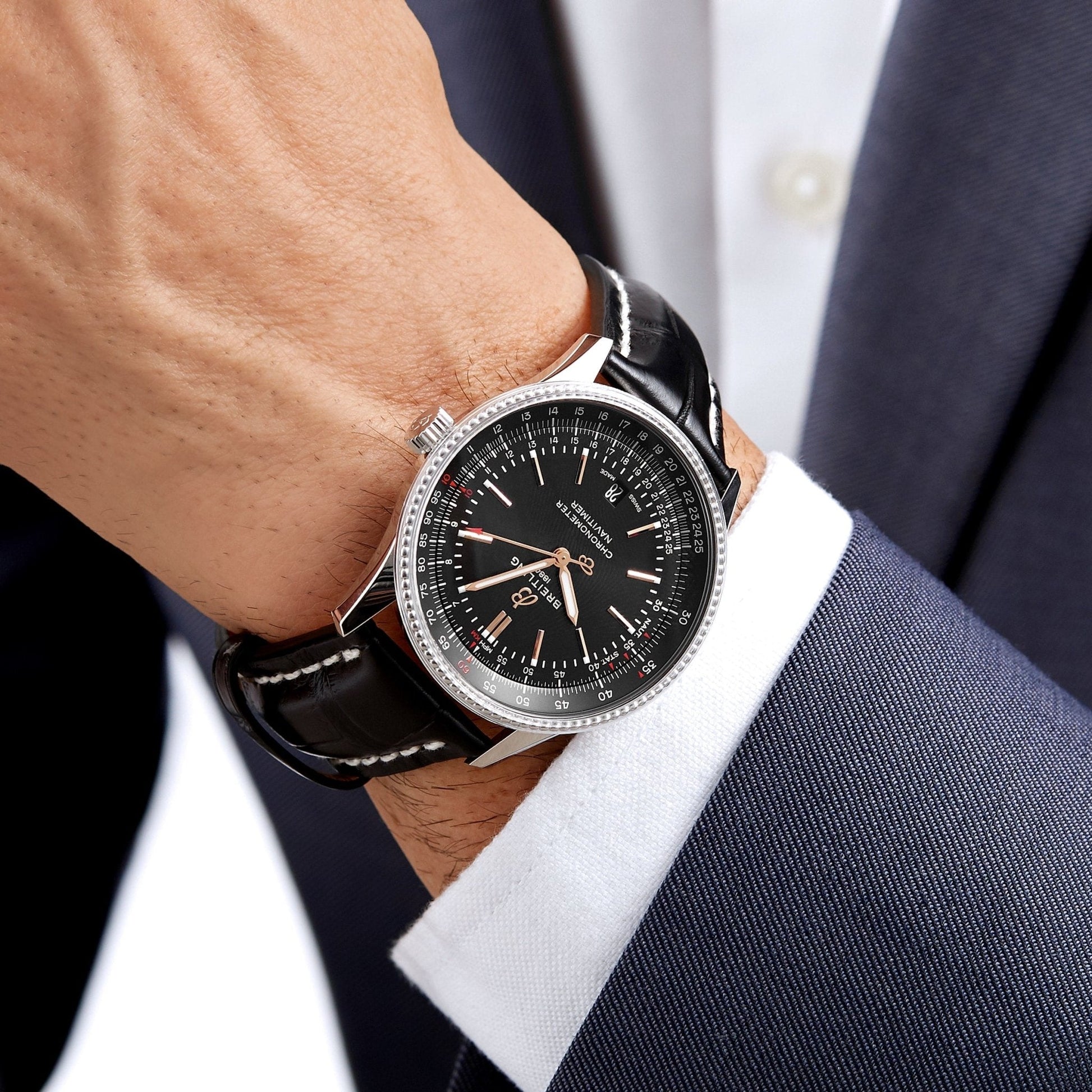  Shop Authentic Breitling Automatic 41mm Black Dial Black Leather Strap Watch for Men - A17326241B1P1 - Luxxuri