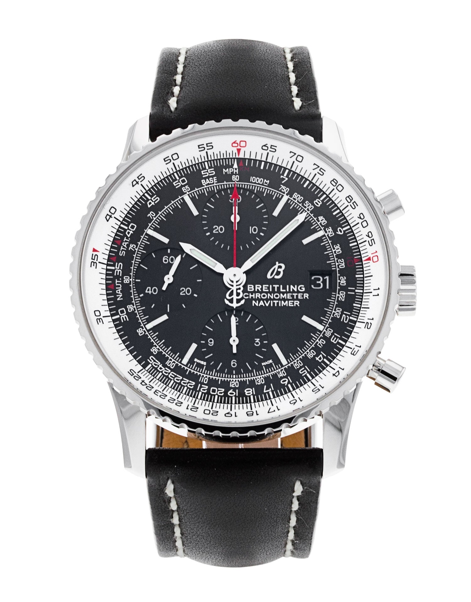  Shop Authentic Breitling Navitimer 1 Chronograph 41mm Automatic Black Dial Black Leather Strap Mens Watch - A13324121B1P1 - Luxxuri