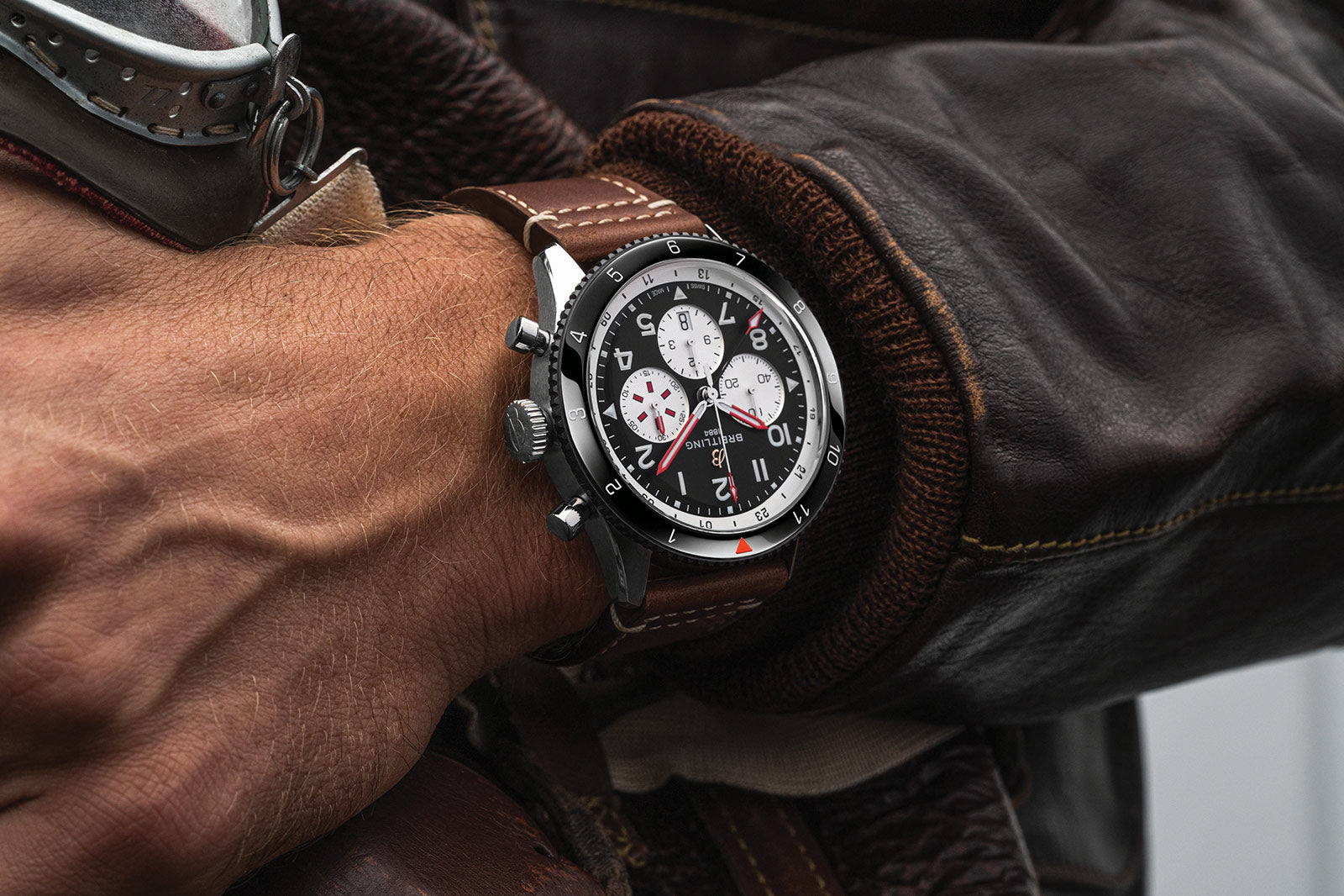  Shop Authentic Breitling Super Avi B04 Chronograph GMT 46 Mosquito Black Dial Brown Leather Strap Watch for Men - YB04451A1B1X1 - Luxxuri