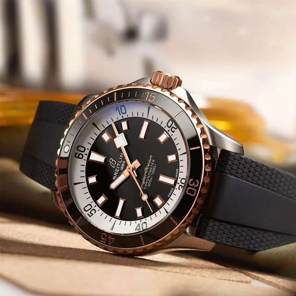  Shop Authentic Breitling Superocean Automatic 42mm 18K Red Gold & Black Dial Black Rubber Strap Watch for Men - U17375211B1S1 - Luxxuri