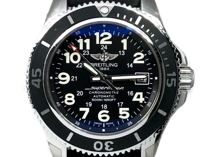 Shop Authentic Breitling Superocean II 42mm Black Leather Strap Mens Watch - A17365C9 - Luxxuri