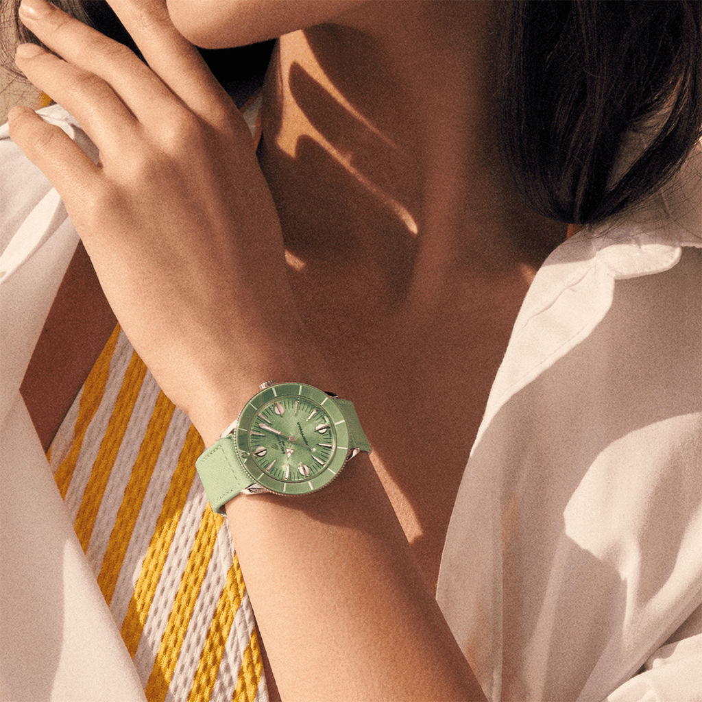  Shop Authentic Breitling Superocean Heritage '57 Pastel Paradise Green Dial Green Leather Strap Watch for Women - A10340361L1X1 - Luxxuri