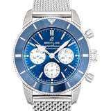  Shop Authentic Breitling Superocean Heritage B01 Chronograph 44 Blue Dial Silver Mesh Bracelet Watch for Men - AB0162161C1A1 - Luxxuri