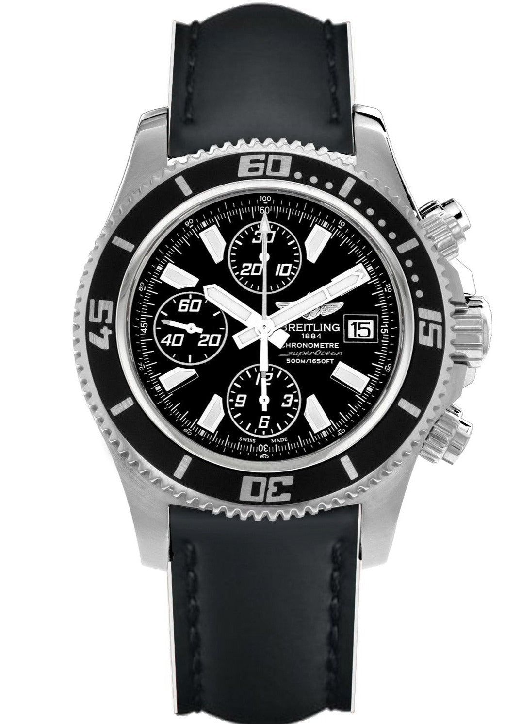  Shop Authentic Breitling Superocean Chronograph II 44mm Automatic Black Dial Black Leather Strap Mens Watch - A1334102/BA84 - Luxxuri