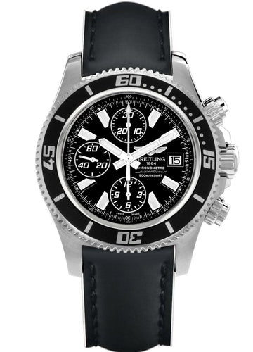  Shop Authentic Breitling Superocean Chronograph II 44mm Automatic Black Dial Black Leather Strap Mens Watch - A1334102/BA84 - Luxxuri