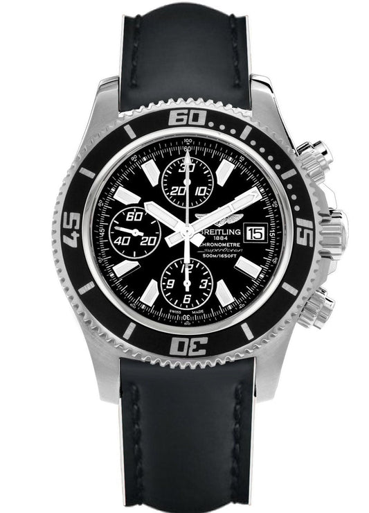  Shop Authentic Breitling Superocean Chronograph II 44mm Automatic Black Dial Black Leather Strap Mens Watch - A1334102/BA84 - Luxxuri