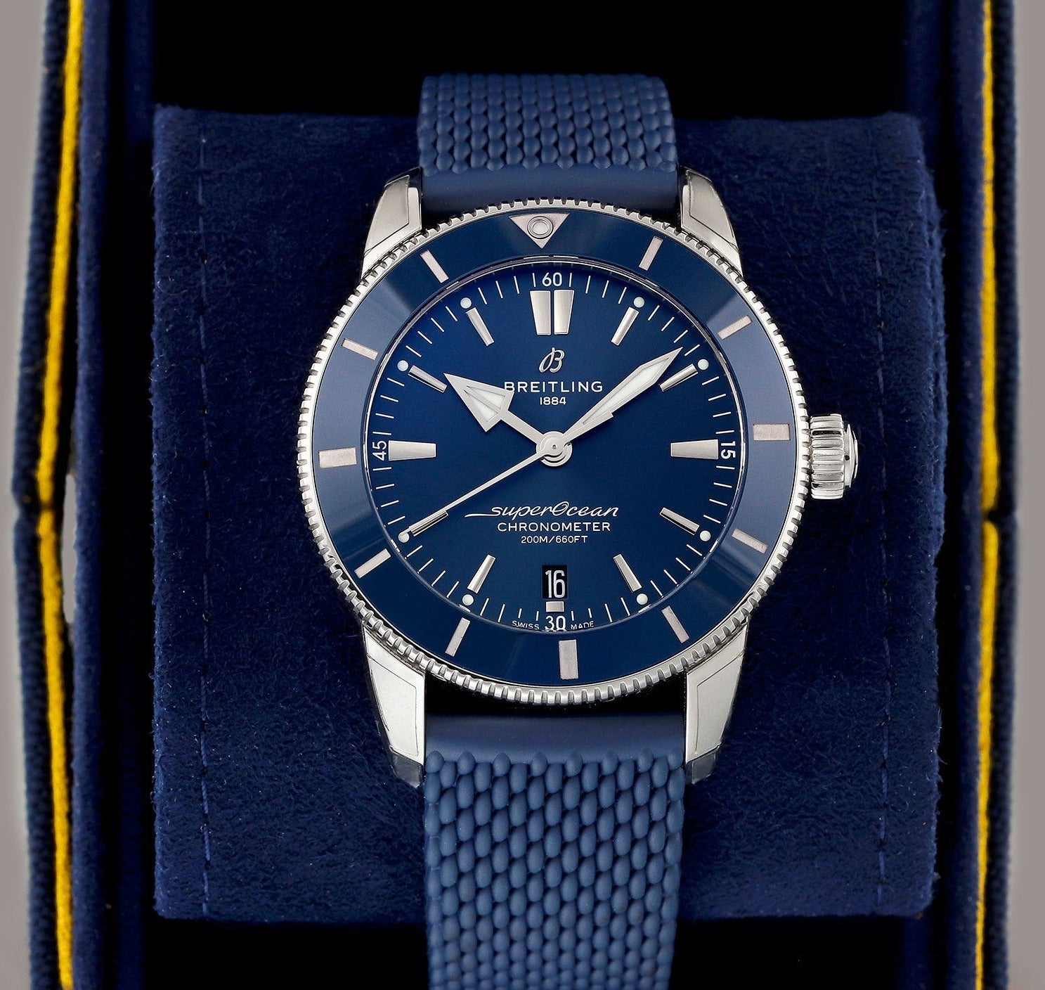  Shop Authentic Breitling Superocean Heritage II B20 44mm Blue Dial Blue Rubber Strap Mens Watch - AB2030161C1S1 - Luxxuri