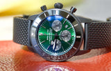  Shop Authentic Breitling Superocean Heritage B01 Chronograph 44 Green Dial Black Mesh Bracelet Watch for Men - MB01621A1L1S1 - Luxxuri
