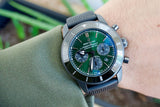  Shop Authentic Breitling Superocean Heritage B01 Chronograph 44 Green Dial Black Mesh Bracelet Watch for Men - MB01621A1L1S1 - Luxxuri