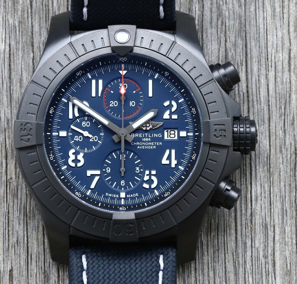  Shop Authentic Breitling Super Avenger Chronograph 48 Night Mission Blue Dial Blue Leather Strap Watch for Men - V13375101C1X2 - Luxxuri